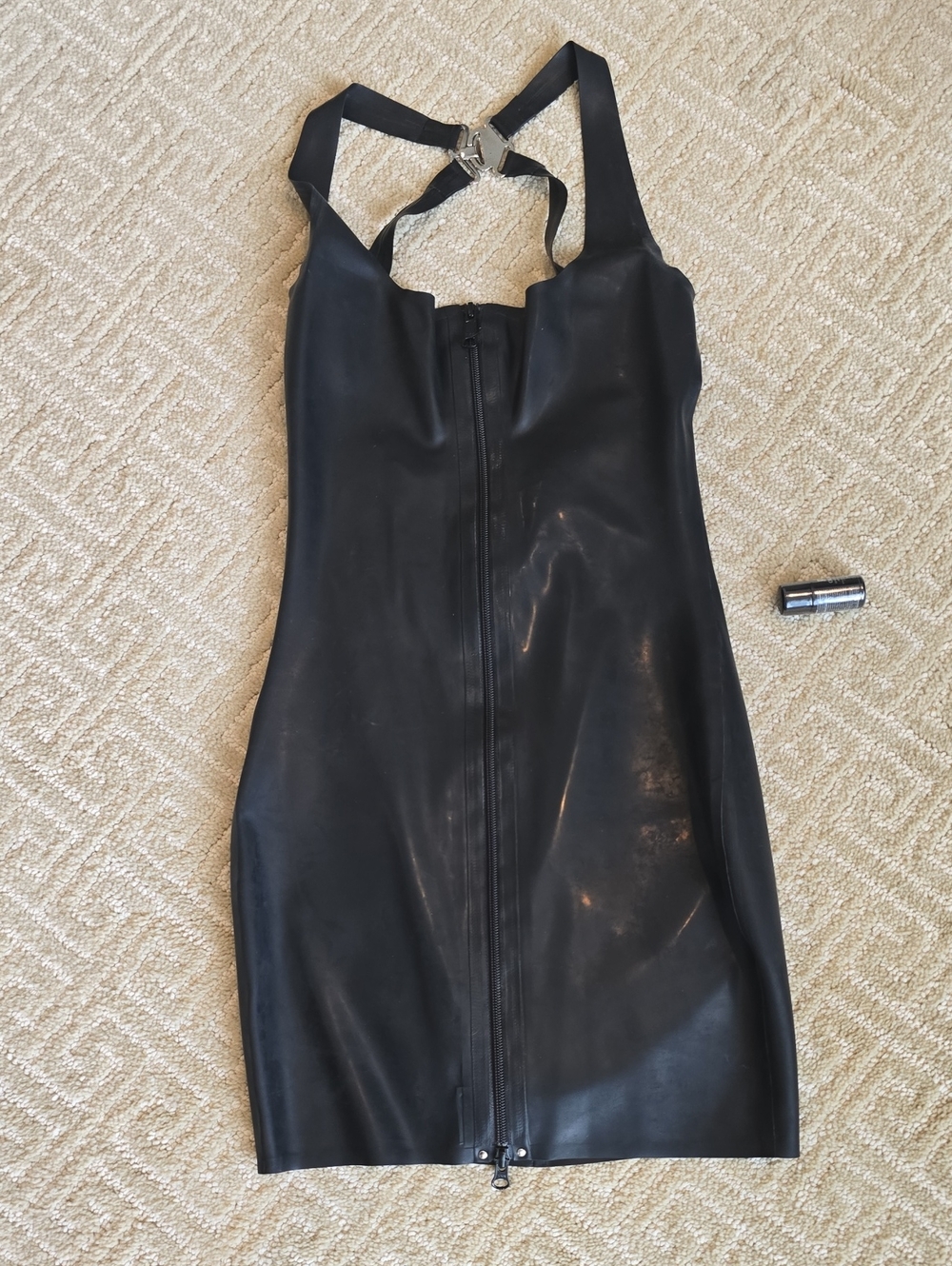 Polymorphe Black Latex Halter Bodycon Dress, Size M